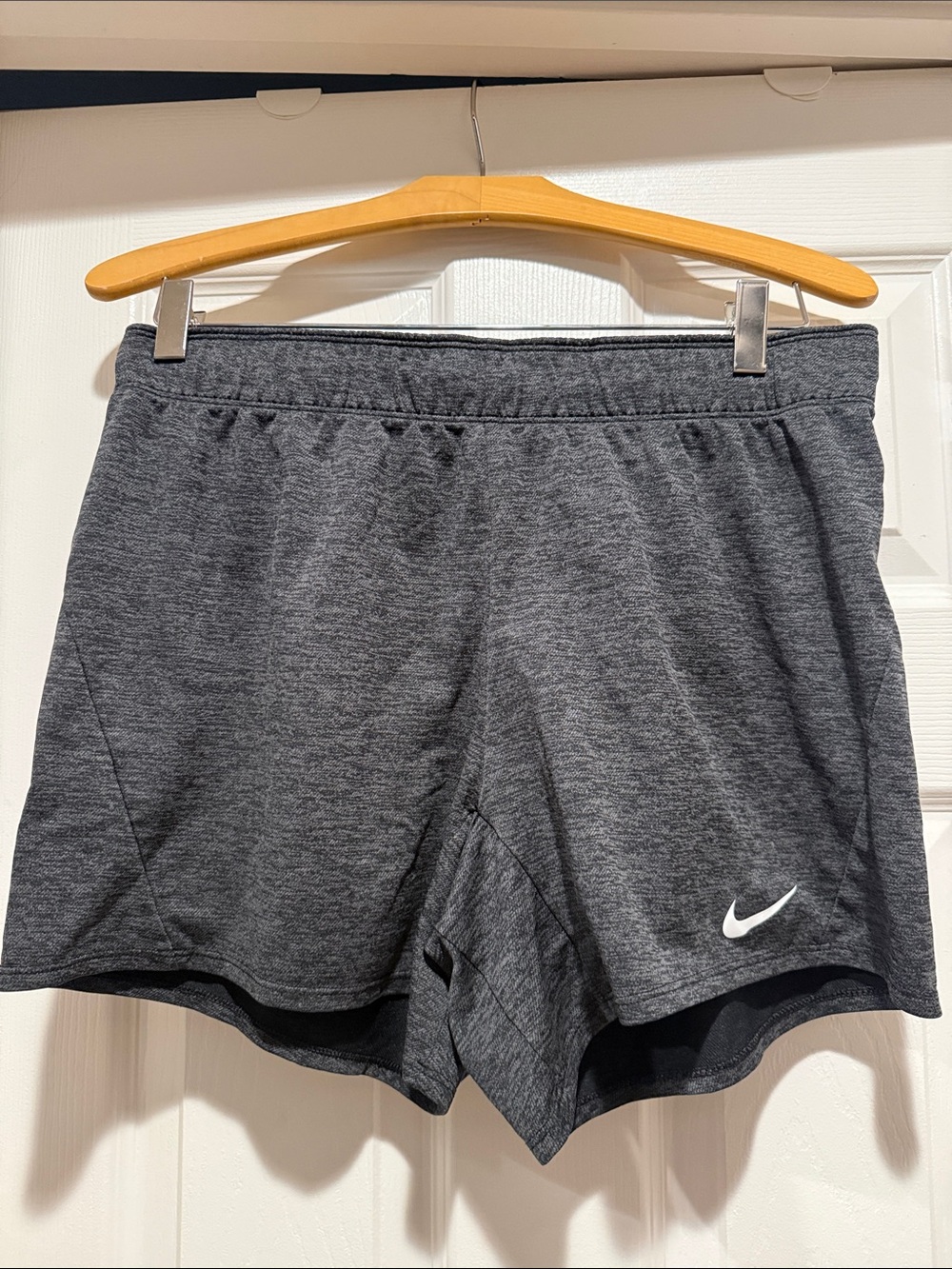 Nike Women's Charcoal Gray Athletic Running Shorts with Swoosh